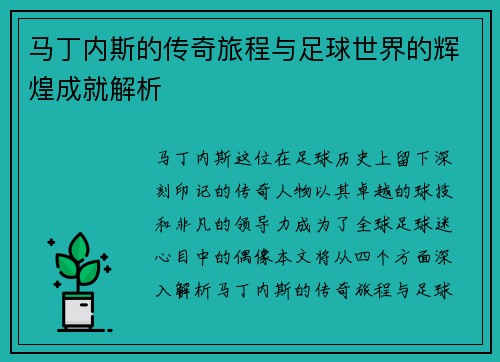 马丁内斯的传奇旅程与足球世界的辉煌成就解析